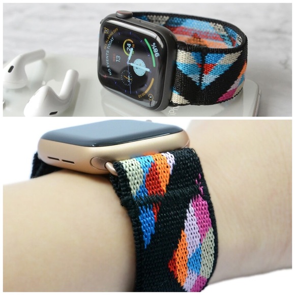 Fitbit Versa 2 Versa Lite Soft Nylon Fabric Multicolor Chevron Embroidered Band - Picture 1 of 10